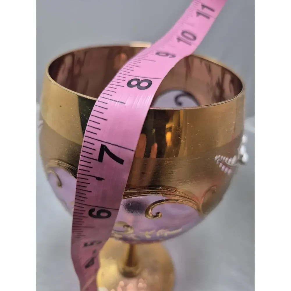 💥 Vintage Bohemia Czech Rose Flower Gold Gilded Floral Glass Wine Goblet